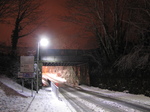 SX25859 Snow under rail bridge at Llanmaes Road (Station Road) Llantwit Major.jpg